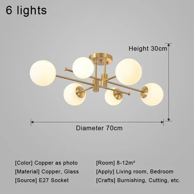 Nordic Glass Chandelier LED Light Fixture by Axyaa - Modern Living Room Decor