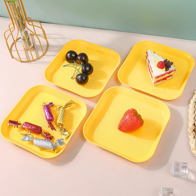Axyaa Yellow Plastic Snack Plate Set for Home Kitchen Restaurant Dessert Fruit