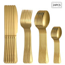 Axyaa 24pc Gold Stainless Steel Cutlery Set - Retro Style for Kitchen & Restaurant