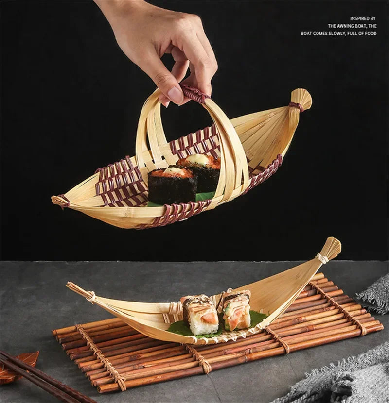 Axya Bamboo Bento Sushi Boat Woven Sashimi Plate Decoration