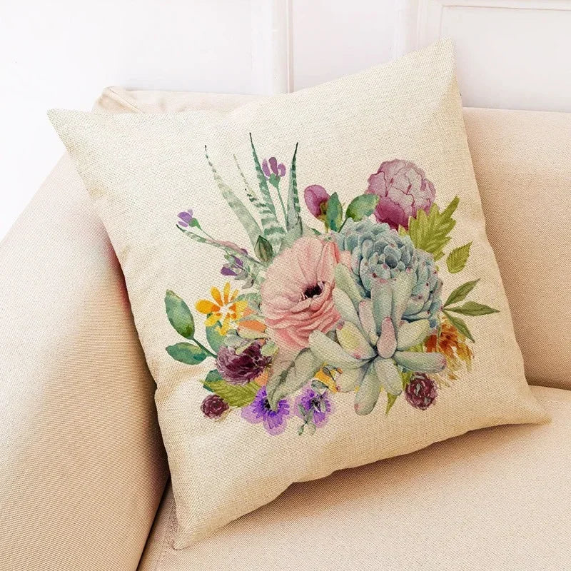 Axyaa Cactus Plant Pattern Linen Pillowcase - Home Decor Sofa Pillow 45*45cm