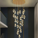 Axyaa Crystal Brass Chandelier for Modern Villa Stair, LED Pendant Lights for Home Decor