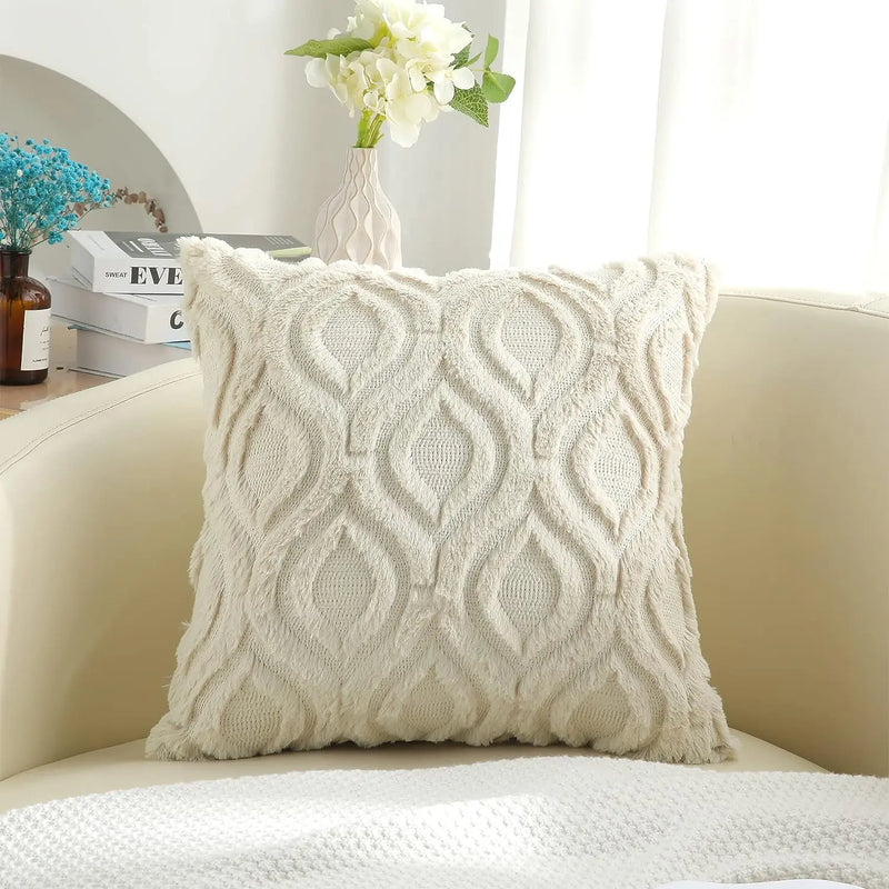 Axyaa Beige Plush Pillow Cover 45x45cm for Bed Living Room Decor