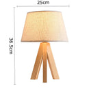 Axyaa Rustic Beige Linen LED Desk Lamp Solid Wood Tripod, Japanese Style Table Lamp.
