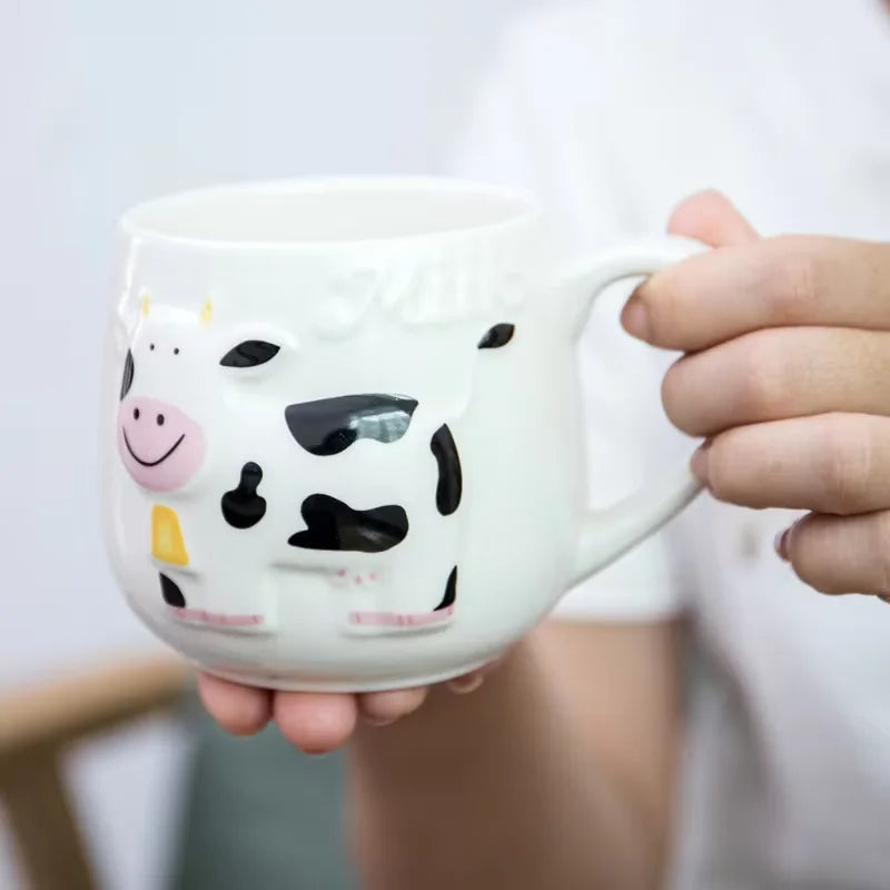 Axyaa 3D Animal Ceramic Mug - Cute Cow Design for Coffee Tea Juice Milk