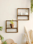 Axyaa Charcoal Wooden Floating Shelf Square Display Storage Rack