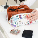 Axyaa Floral Print Portable Makeup Bag, Travel Toiletries Storage with Partition