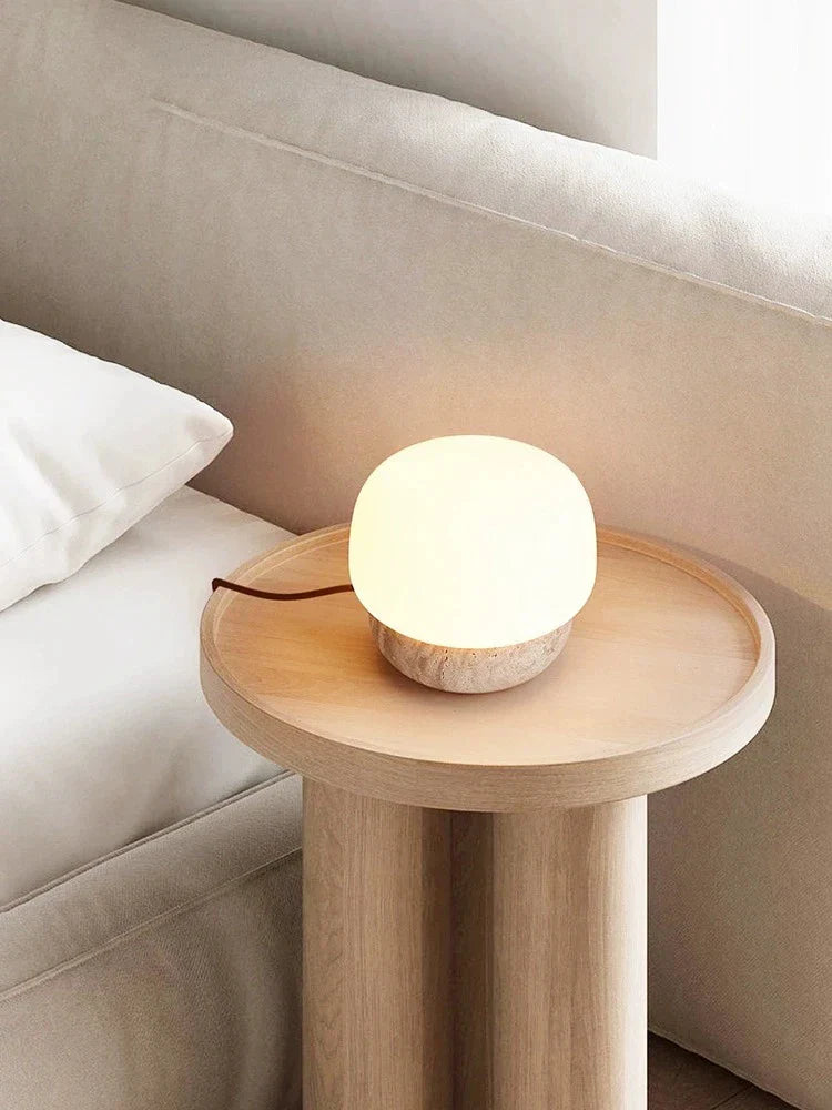 Axyaa Travertine Mushroom LED Floor Lamp - Natural Yellow Stone Lighting