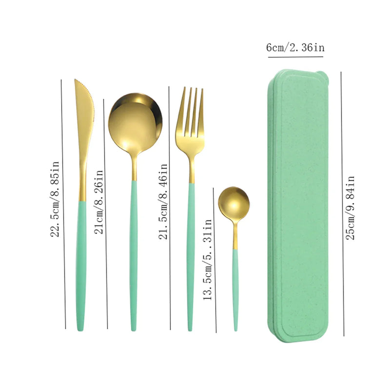 Axyaa Green Stainless Steel Tableware Set: Steak Knife, Fork, Spoon