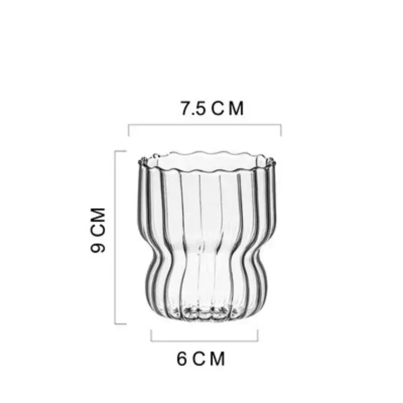 Axyaa 300ML Ins Iced Milk Glass Cups, Ribbed Drinking Glasses for Cocktail Beer Juice