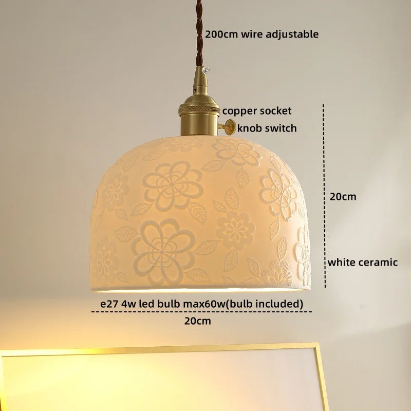 Axyaa White Ceramic LED Pendant Light Fixture with Copper Nordic Design
