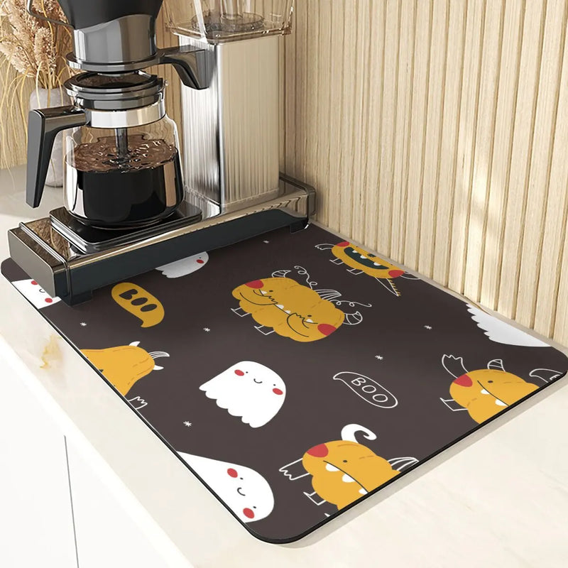 Axyaa Pumpkin Pattern Coasters - Halloween Style Absorbent Drink Coasters & Drying Mat