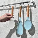 Axyaa Vertical Wooden Handle Silicone Kitchen Utensils Set - Non Stick Cooking Shovels Spoons