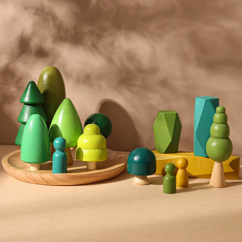 Axya Wooden Forest Tree Montessori Toy Set - Kids Stacking Blocks & Room Decoration