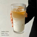 Axyaa Stripe Glass Cup with Lid and Straw for Juice, Tea, Coffee, and more