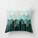 Axyaa Teal Blue Geometric Pillow Cases with Letter Leaves Plant Print, Deer Animal Design.