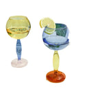 Axyaa Contrast Color Glass Goblet Cup Set - 420ml & 260ml Stemware Wine Glasses