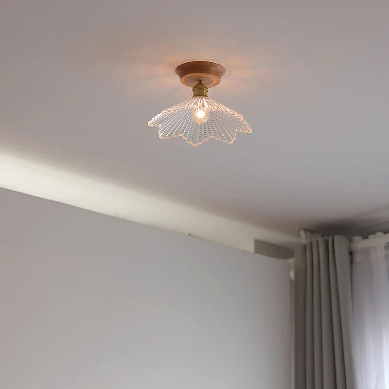 Axyaa Glass Wood LED Ceiling Lamp for Home Restaurant Living Room Decor