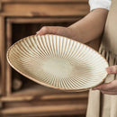 Axyaa Oval Coarse Pottery Plate with Retro-style Relief Pattern