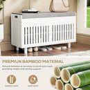 Axyaa Bamboo Storage Bench with Cushioned Seat, Double-Door Cabinet, 2-Tier Entryway Furniture