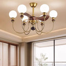 Axyaa Mid-Century Ceiling Fan with Wooden Glass Chandelier & Remote Control