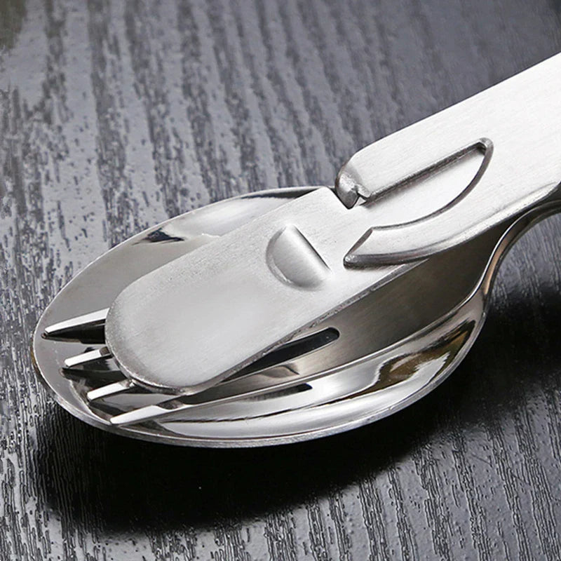 Axyaa 4-in-1 Stainless Steel Picnic Cutlery Set - Dining Knife Fork Spoon Bottle Opener