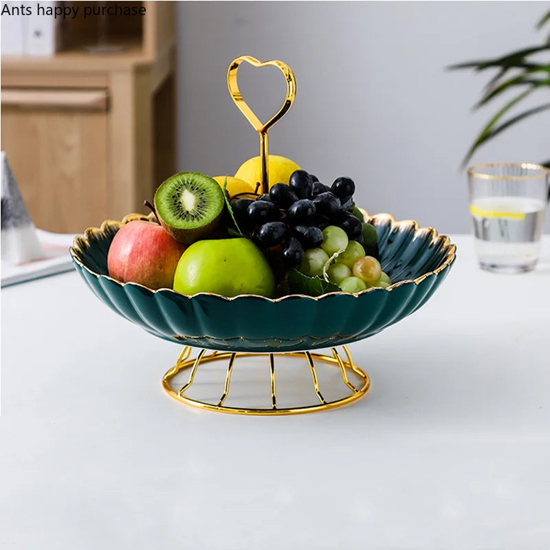 Axya Wrought Iron Ceramic Fruit Plate & Cake Stand Dish Bowl Tray for Snacks & Desserts