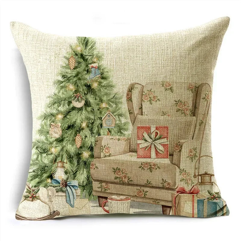 Axyaa Christmas Linen Pillow Cover 45X45CM - Festive Home Decor