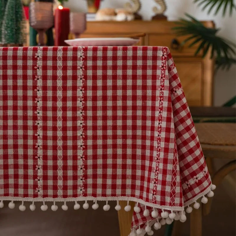 Axya Red Plaid Christmas Tablecloth - American Style Fabric, Rectangular