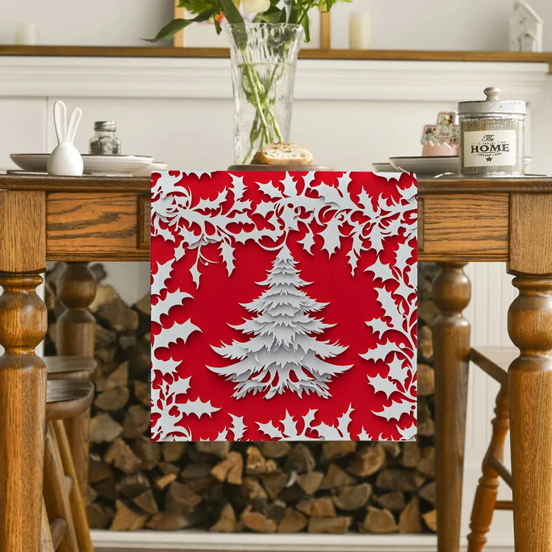 Axyaa Christmas Holly Berry Table Runner for Kitchen Dining Decor