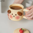 Axya Ceramic Couple's Breakfast Mug Set with Lid, Spoon | Water Milk Tea Afternoon Cups