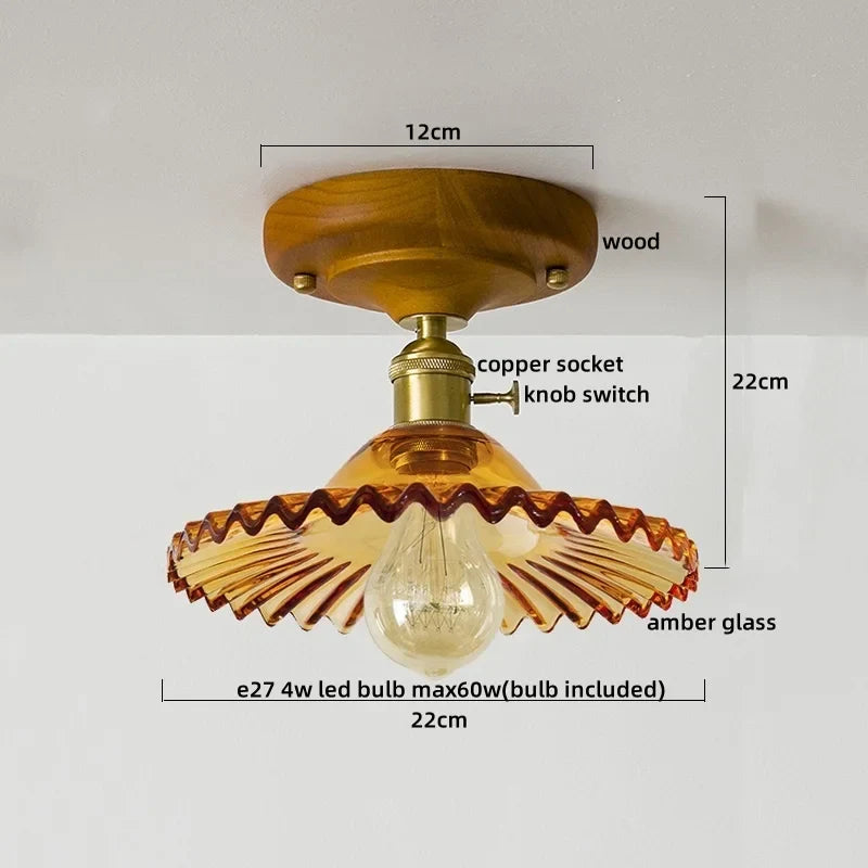 Axyaa Glass Wood LED Ceiling Lights Modern Plafondlamp for Living Room & Corridor