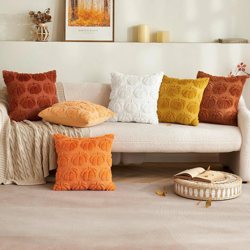 Axyaa Christmas Short Plush Pillow Cover Pumpkin Festival Decor Sofa Cushion