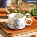 Axyaa Blue Patterned Ceramic Coffee Mug with Double Handles for Home Tea Enjoyment