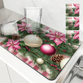 Axyaa Christmas Pink Diatom Mud Kitchen Drain Mats for Tableware & Coffee Machine