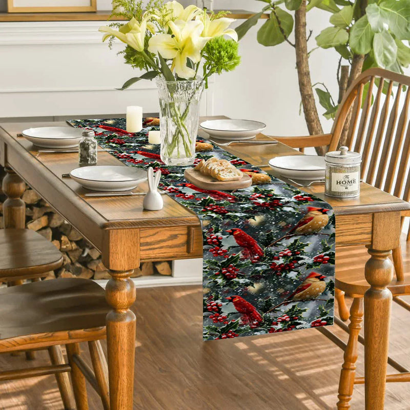 Axyaa Christmas Berry Table Runner: Elegant Dining Decor for Indoor & Outdoor Tables