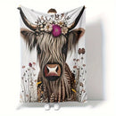 Axyaa Highland Cow Print Flannel Throw Blanket - Soft & Cozy for Home & Travel
