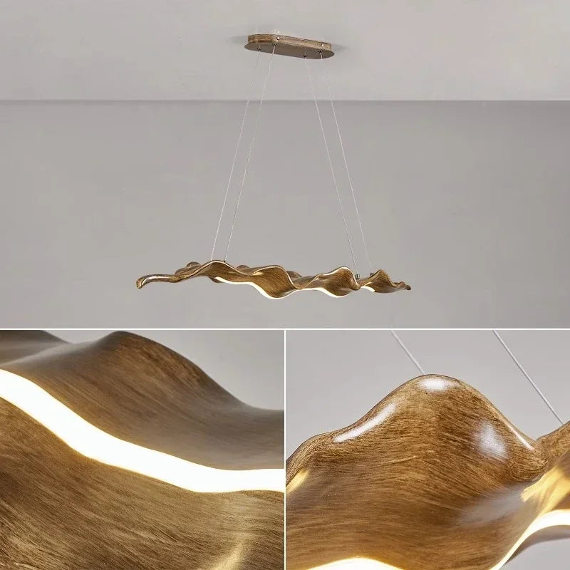 Axyaa Nordic Resin Wood Boat Pendant Light with LED - White Wabi Sabi Dining Room Fixture