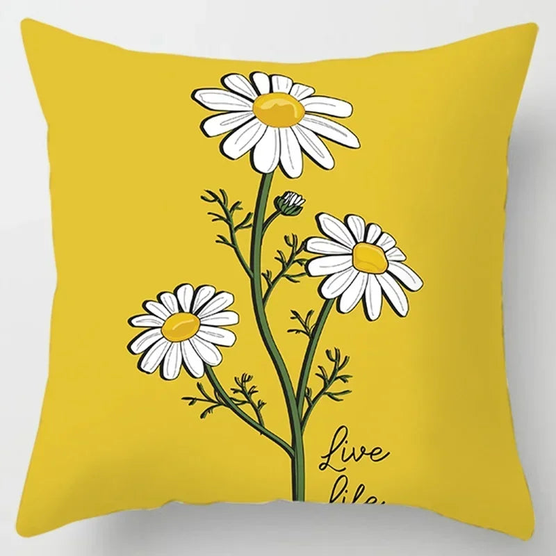 Axyaa Yellow Flower Pillowcase for Home Sofa Lumbar Cushion