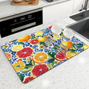 Axyaa Plant Leaf Lemon Kitchen Drying Mat - Quick Dry Absorbent Draining Pad