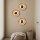 Axyaa LED Wall Sconce Wabi Sabi Yellow Travertine Stone Wood Bedroom Lamp