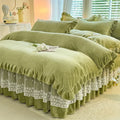 Axyaa Flannel Lace Bed Skirt Set - Thick Warm Quilt Cover Kit