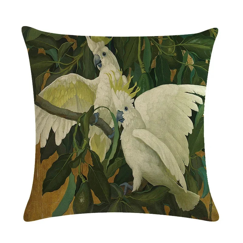 Luxury Bird Cotton Linen Cushion Cover by Axyaa for Home Decor
