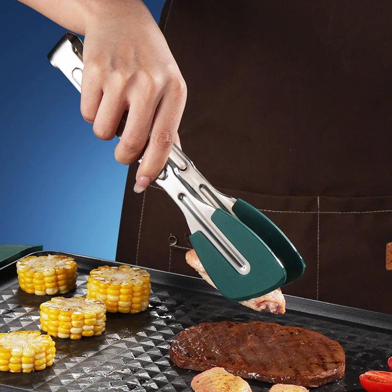 Axyaa Stainless Steel Silicone Tongs for Cooking and Grilling