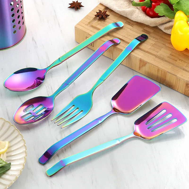 Axyaa Stainless Steel Serving Cutlery Set - Large Spoon, Fork, Shovel, Salad Stirrer