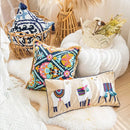 Axyaa Bohemian Tufted Lumbar Pillow Cover with Geometric Floral Embroidery & Pompom Tassels