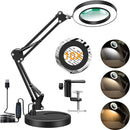 Axyaa LED Magnifying Desk Lamp 3 Color Modes 10-Level Dimmable Hands-Free Magnifier