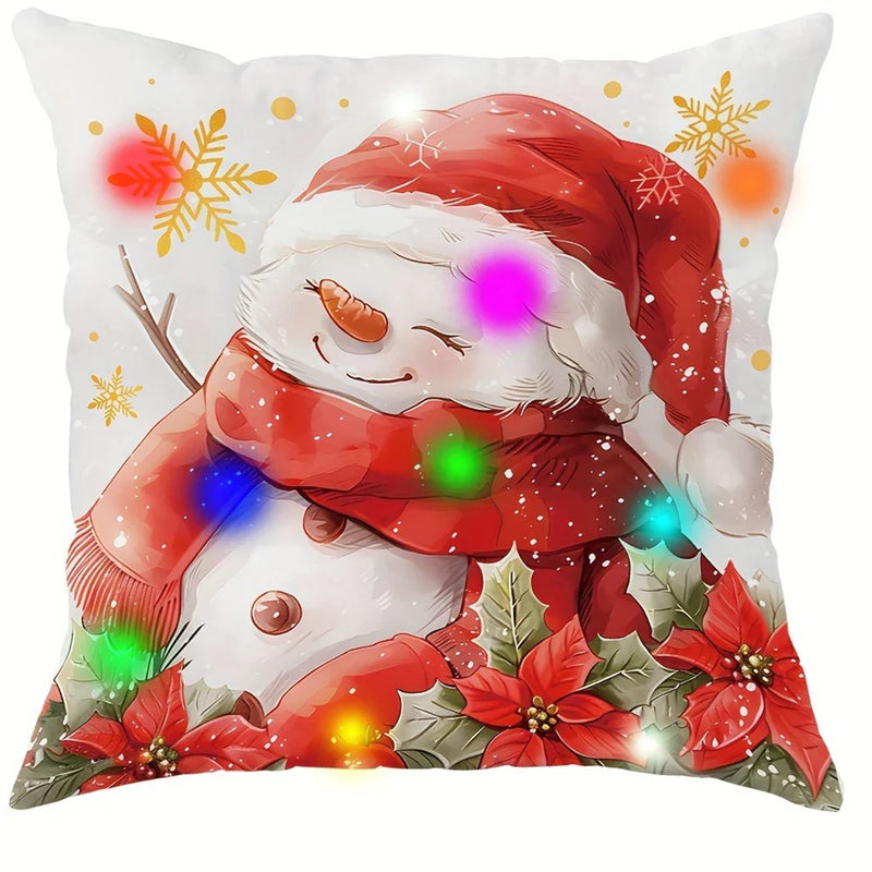 Axyaa LED Light Luminous Christmas Pillowcase, Santa Snowman Bell Design, 45x45cm
