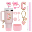 Axyaa Stanley Cup Accessories Set with Straw, Brush, Flower Charm, Stopper, and Boot.