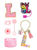 Axyaa Cup Set: Initials Silicone Straw Cap Boot Handle Sticker Charm